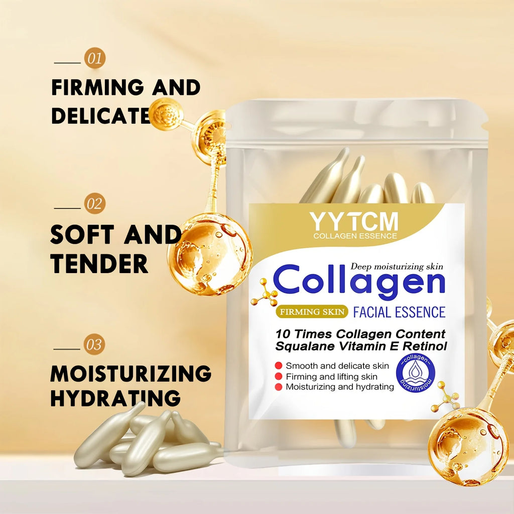 Essence de capsule raffermissante au collagène, hydrate et lisse la peau, contient du squalane à base de plantes, du rétinol, de la vitamine E, de l'essence hydratante profonde (0,4 g x 30 capsules)/sac-1