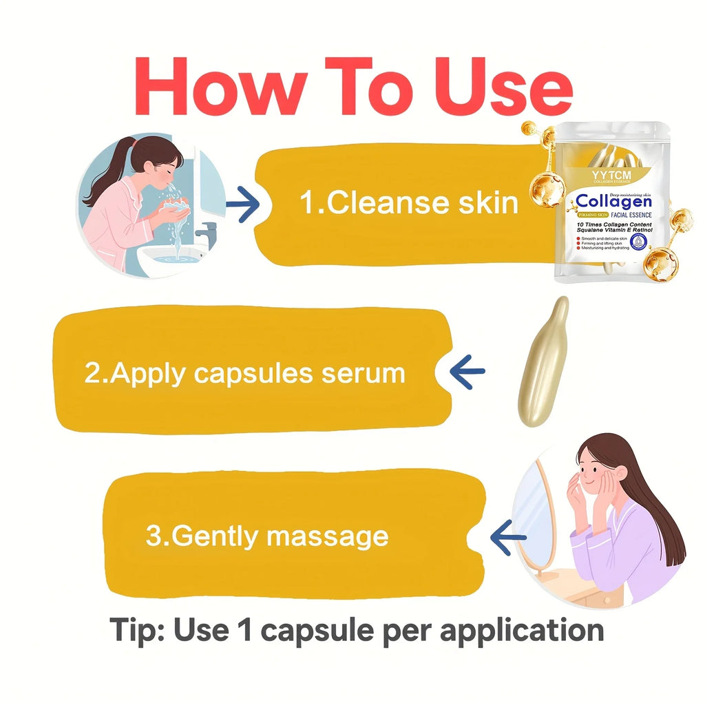 Essence de capsule raffermissante au collagène, hydrate et lisse la peau, contient du squalane à base de plantes, du rétinol, de la vitamine E, de l'essence hydratante profonde (0,4 g x 30 capsules)/sac-1