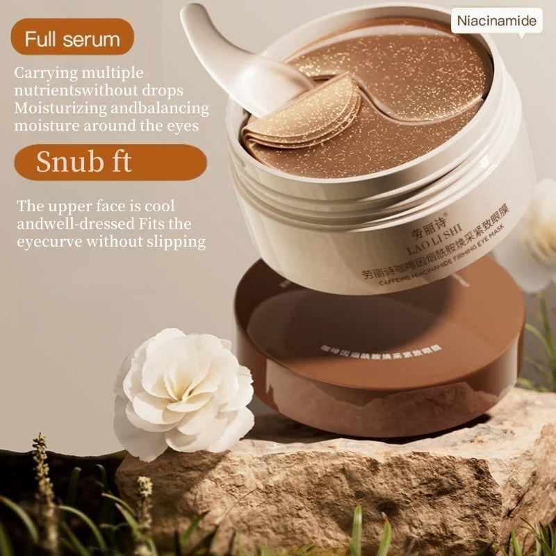 Boîte de 60 masques pour les yeux raffermissants à la caféine et à la nicotinamide, riches en ingrédients bénéfiques pour le corps, utilisables sur tout le visage, soulagent la fatigue oculaire à tout moment, hydratan