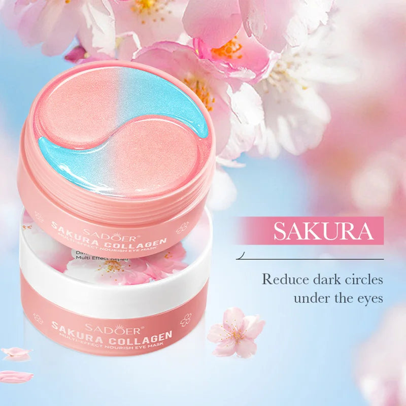 SADOER – masque pour les yeux au collagène Sakura, Anti-cernes, sacs pour les yeux, élimination, patchs hydratants et raffermissants, soins pour la peau, 60 pièces
