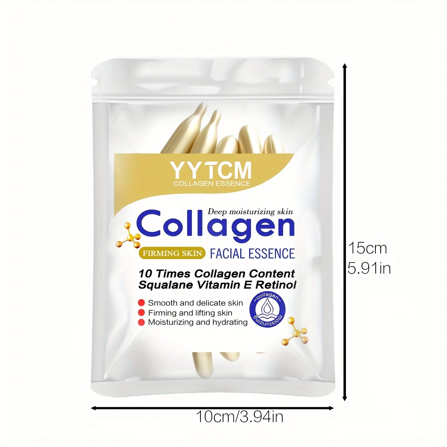 Essence de capsule raffermissante au collagène, hydrate et lisse la peau, contient du squalane à base de plantes, du rétinol, de la vitamine E, de l'essence hydratante profonde (0,4 g x 30 capsules)/sac-1