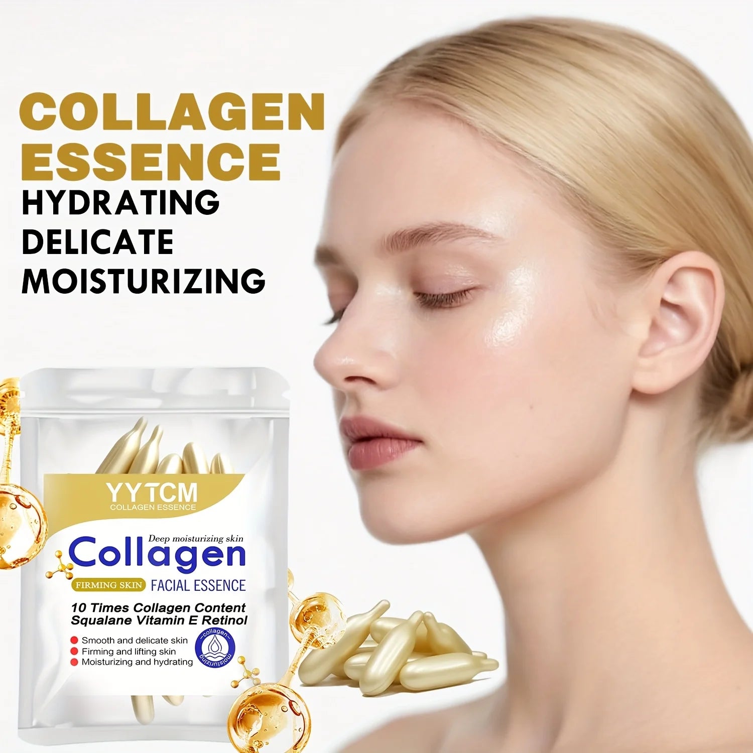 Essence de capsule raffermissante au collagène, hydrate et lisse la peau, contient du squalane à base de plantes, du rétinol, de la vitamine E, de l'essence hydratante profonde (0,4 g x 30 capsules)/sac-1