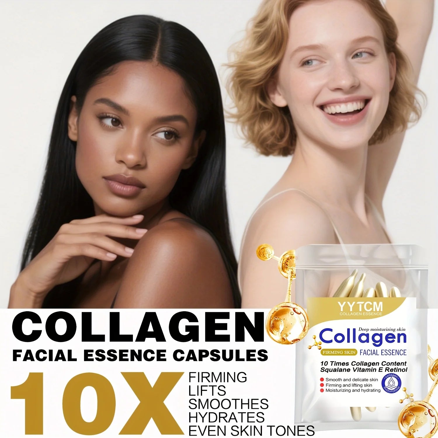 Essence de capsule raffermissante au collagène, hydrate et lisse la peau, contient du squalane à base de plantes, du rétinol, de la vitamine E, de l'essence hydratante profonde (0,4 g x 30 capsules)/sac-1